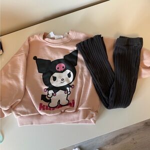 Zara Kids Pink and Black Character Sweatshirt Set